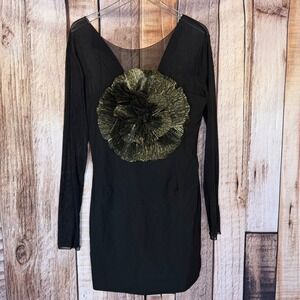 Club L London Mini Dress Ruchi Corsage Sheer Ruched Glam Cocktail Evening 10 NWT